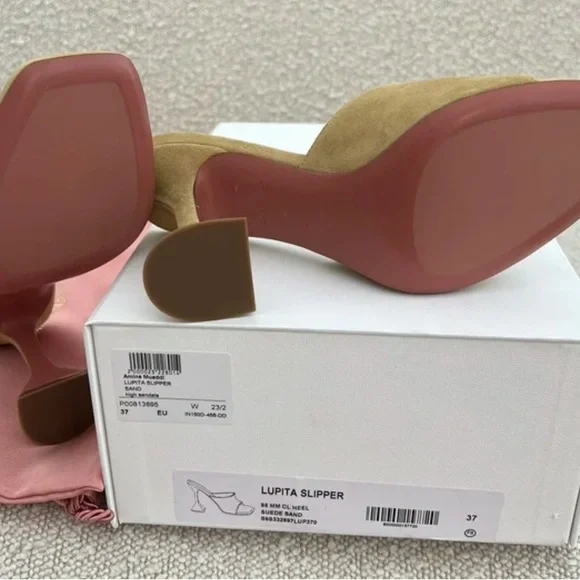 Amina Muaddi LUPITA SUEDE SLIPPER 95 MM CL HEEL SAND size 37 - Picture 7 of 7